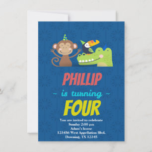 Custom Childs Birthday Card Animals Hats Cartoon Einladung