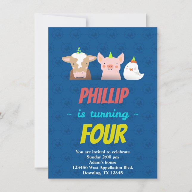 Custom Childs Birthday Card Animals Hats Cartoon Einladung (Vorderseite)