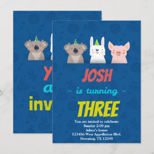 Custom Childs Birthday Card Animals Hats Cartoon Einladung