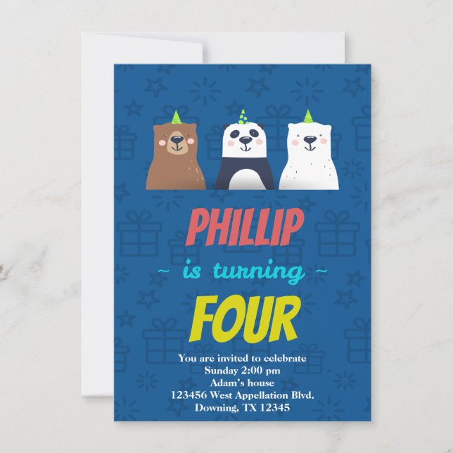 Custom Childs Birthday Card Animals Hats Cartoon Einladung (Vorderseite)