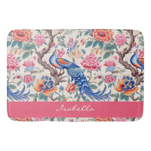 Custom Chinoiserie Asiatische Blumenlandschaft Badematte