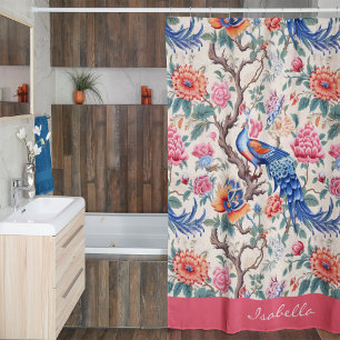 Custom Chinoiserie Asiatische Blumenlandschaft Duschvorhang