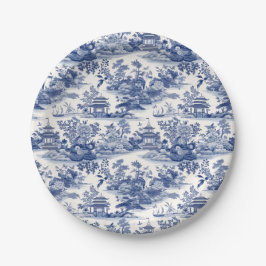 Custom Chinoiserie Muster Pagoda Blau Pappteller