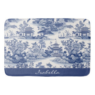 Custom Chinoiserie Muster Pagoda Blau Weiß Badematte