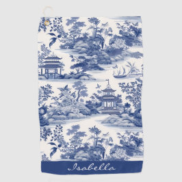Custom Chinoiserie Muster Pagoda Blau Weiß Golfhandtuch