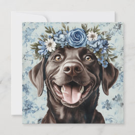 Custom Chocolate Labrador Hund Blue Floral Gruß Karte