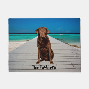 Custom Chocolate Labrador on Beach Doormat Fußmatte