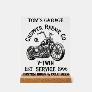 Custom Chopper Repair Vintage Biker Name Acrylschild