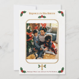 Custom Christian Christmas with Holly and Cross Feiertagskarte