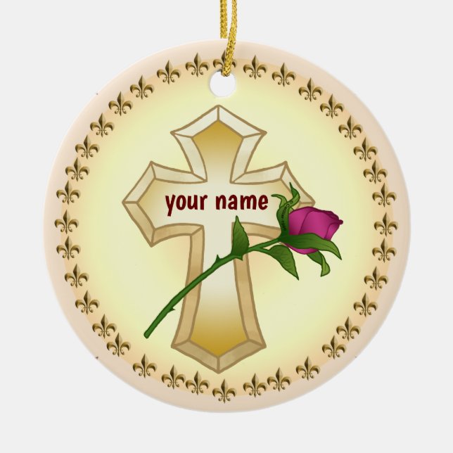 Custom Christlich Cross Rose Keramik Ornament (Vorne)