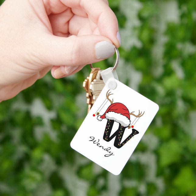 Custom Christmas Alphabet Monogram Mom Keychain Schlüsselanhänger (Hand)