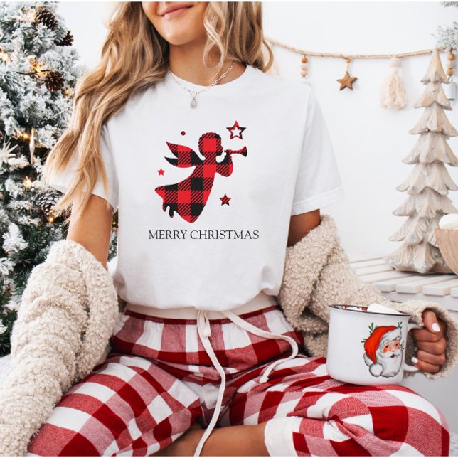 Custom Christmas Angel Buffalo Kariert Holiday T-Shirt (Von Creator hochgeladen)