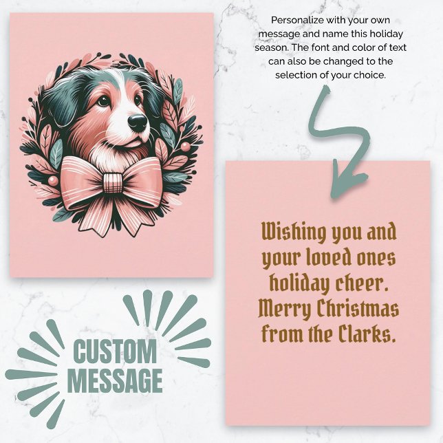 Custom Christmas Australian Shepherd Dog Wreath Karte (Custom Christmas Australian Shepherd Dog Wreath Card)