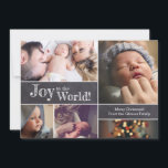 Custom Christmas Baby Fotos Freude an der Welt Feiertagskarte<br><div class="desc">Personalisierte diese Collage Baby Weihnachtsgrüß/Ankündigung Karte mit Ihren Lieblings-Fotos. Die Karte ist ideal, um Ihre Begeisterung bei der Ankündigung der Geburt Ihres ersten Babys und senden Sie Ihre Familie Weihnachtsgrüße. Mit den Worten "Joy to the world" auf einem Chalkboard-Hintergrund. Die Wörter, Fotos, Begrüßung und Abmeldung können bei Bedarf einfach angepasst...</div>