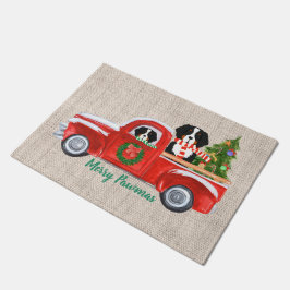 Custom Christmas Berner Hunde Red Truck Burlap Fußmatte
