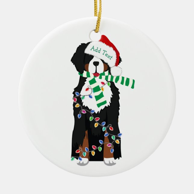 Custom Christmas Bernese Mountain Holiday Dog Keramikornament (Vorne)