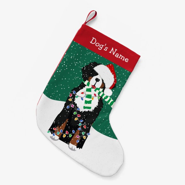 Custom Christmas Bernese Mountain Holiday Dog Kleiner Weihnachtsstrumpf (Vorderansicht (hängend))
