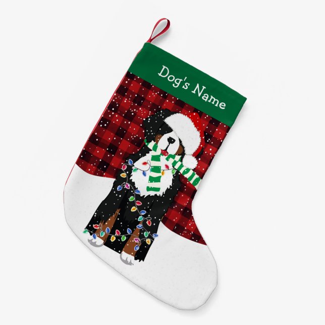 Custom Christmas Bernese Mountain Holiday Dog Kleiner Weihnachtsstrumpf (Vorderansicht (hängend))