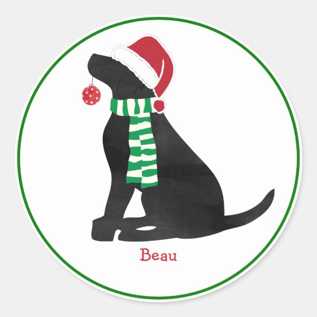 Custom Christmas Black Labrador Holiday Dog Runder Aufkleber (Vorderseite)