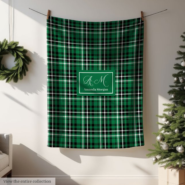 Custom Christmas Blanket Green Black Tartan Decor Fleecedecke (Custom Christmas Blanket Green Black Tartan Decor)