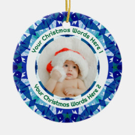 Custom Christmas Blue Green Family Photo Gift Keramik Ornament