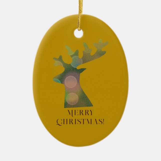 Custom Christmas Bokeh Rentier Head Bronze Gold Keramik Ornament (Vorne)