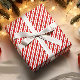 Custom Christmas Candy Cane Red Stripes Gold Text Geschenkpapier
