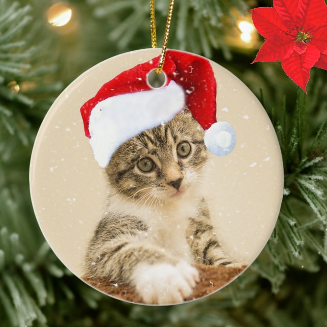 Custom Christmas Carol Tabby Cat Foto Keramik Ornament (Von Creator hochgeladen)