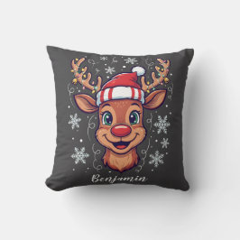 Custom Christmas Cheer Cute Reindeer in Hat  Kissen
