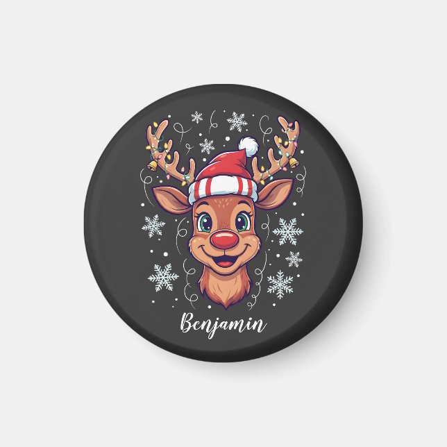 Custom Christmas Cheer Cute Reindeer in Hat  Magnet (Vorne)