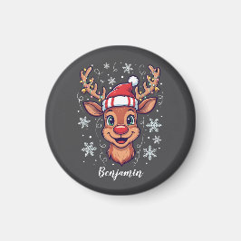 Custom Christmas Cheer Cute Reindeer in Hat Magnet