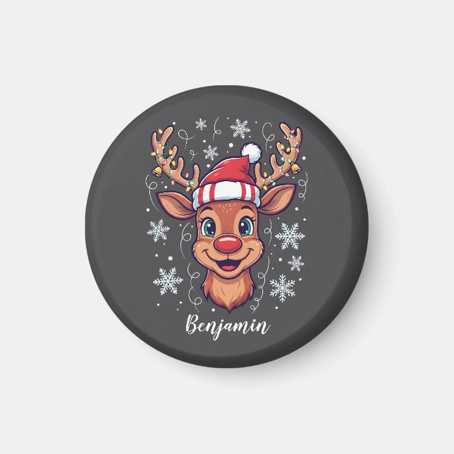 Custom Christmas Cheer Cute Reindeer in Hat  Magnet (Vorne)