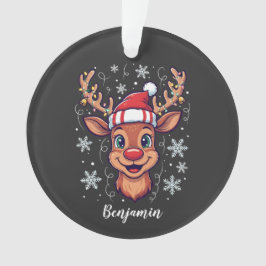 Custom Christmas Cheer Cute Reindeer in Hat  Ornament