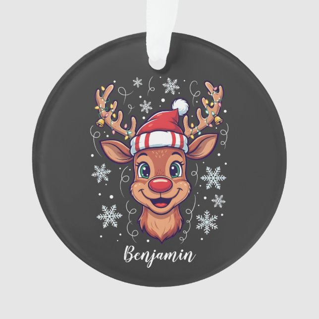 Custom Christmas Cheer Cute Reindeer in Hat  Ornament (Vorderseite)