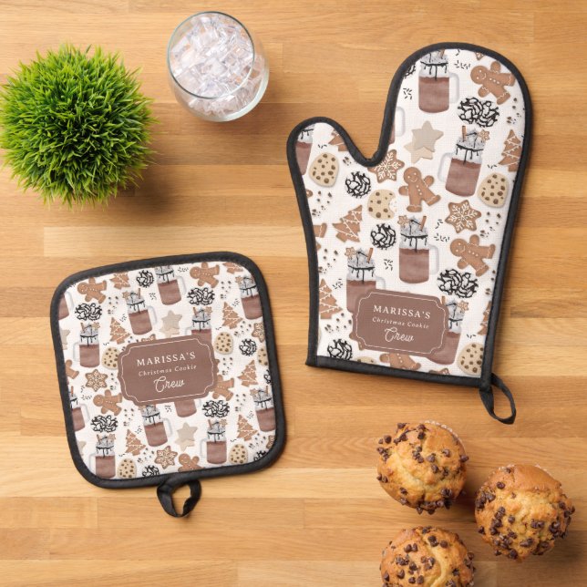 Custom Christmas Cookie Baking Crew Personalized Ofenhandschuh & Topflappen-Set (Oben Unten)