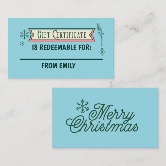 Custom Christmas Coupon Card Redeemable Gift  Begleitkarte (Vorne/Hinten)