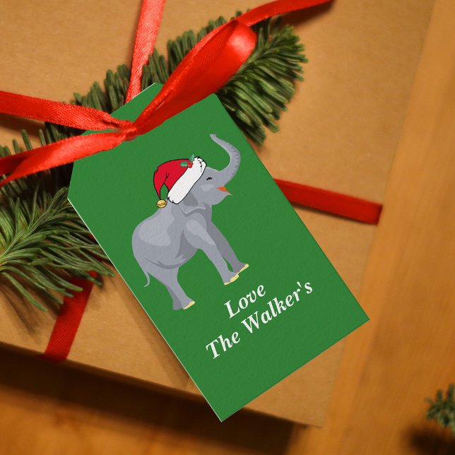Custom Christmas Elephant Green Geschenkanhänger (Von Creator hochgeladen)