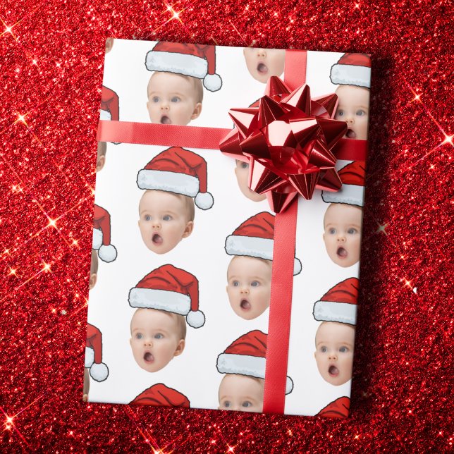 Custom Christmas Face Foto Weihnachtsmannmütze Geschenkpapier (Von Creator hochgeladen)