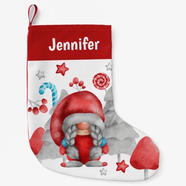 Custom Christmas Female Gnome Strumpf Kleiner Weihnachtsstrumpf (Vorderseite)
