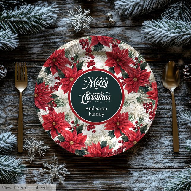 Custom Christmas Flowers Red Green Paper Plates  Pappteller (Custom Christmas Flowers Red Green Paper Plates )
