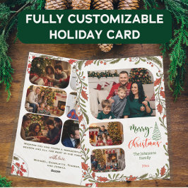 Custom Christmas Foto Collage, Script & Holly Feiertagskarte