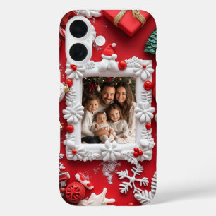 Custom Christmas Foto Festival Red White iPhone 16 Hülle