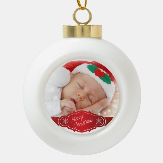 Custom Christmas Foto Keramik Kugel-Ornament (Vorderseite)