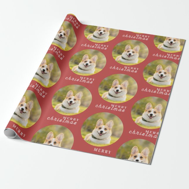 Custom Christmas Foto Red Wrapping Paper Geschenkpapier (Ungerollt)