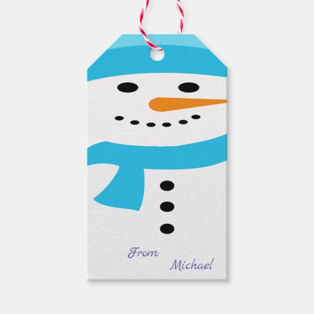 Custom Christmas Fun Blue Personalisiert Snowman Geschenkanhänger (Vorderseite)