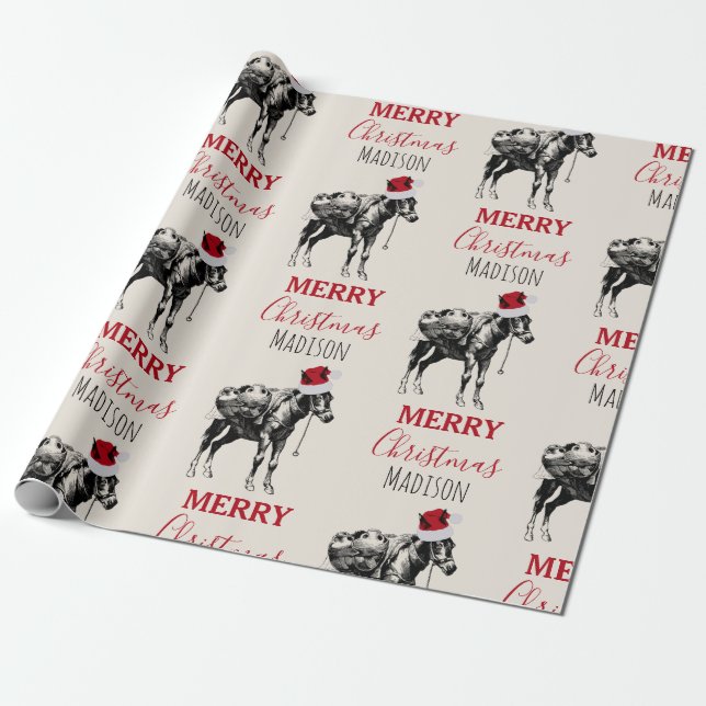 Custom Christmas Funny Vintag Donkey Weihnachtsman Geschenkpapier (Ungerollt)