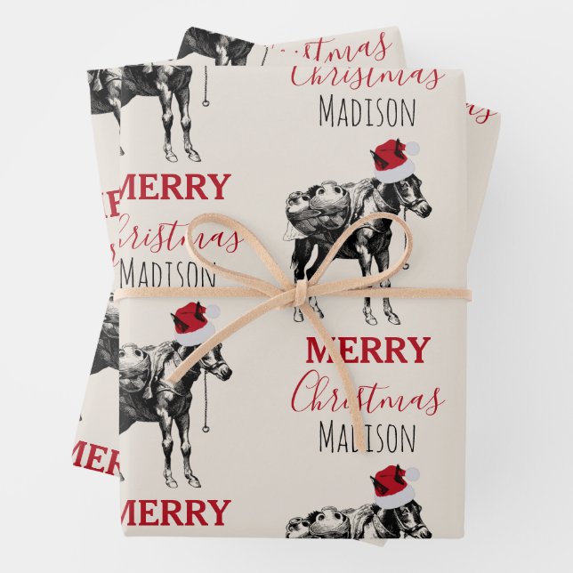 Custom Christmas Funny Vintag Donkey Weihnachtsman Geschenkpapier Set (Beispiel)