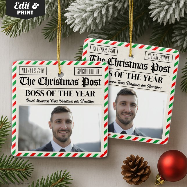 Custom Christmas Gift for Boss Christmas Newspaper Keramikornament (Custom Christmas Gift for Boss Christmas Newspaper Ceramic Ornament)