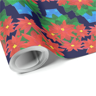 Custom Christmas Giftwrack: Poinsettias, Blue Geschenkpapier