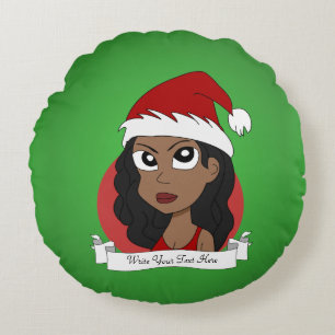 Custom Christmas Girl Cartoon Rundes Kissen